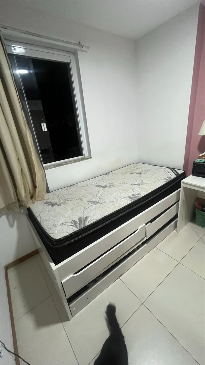 Cama Solteiro com 2 Gavetas + Colchão Ortobom Molas Ensacadas