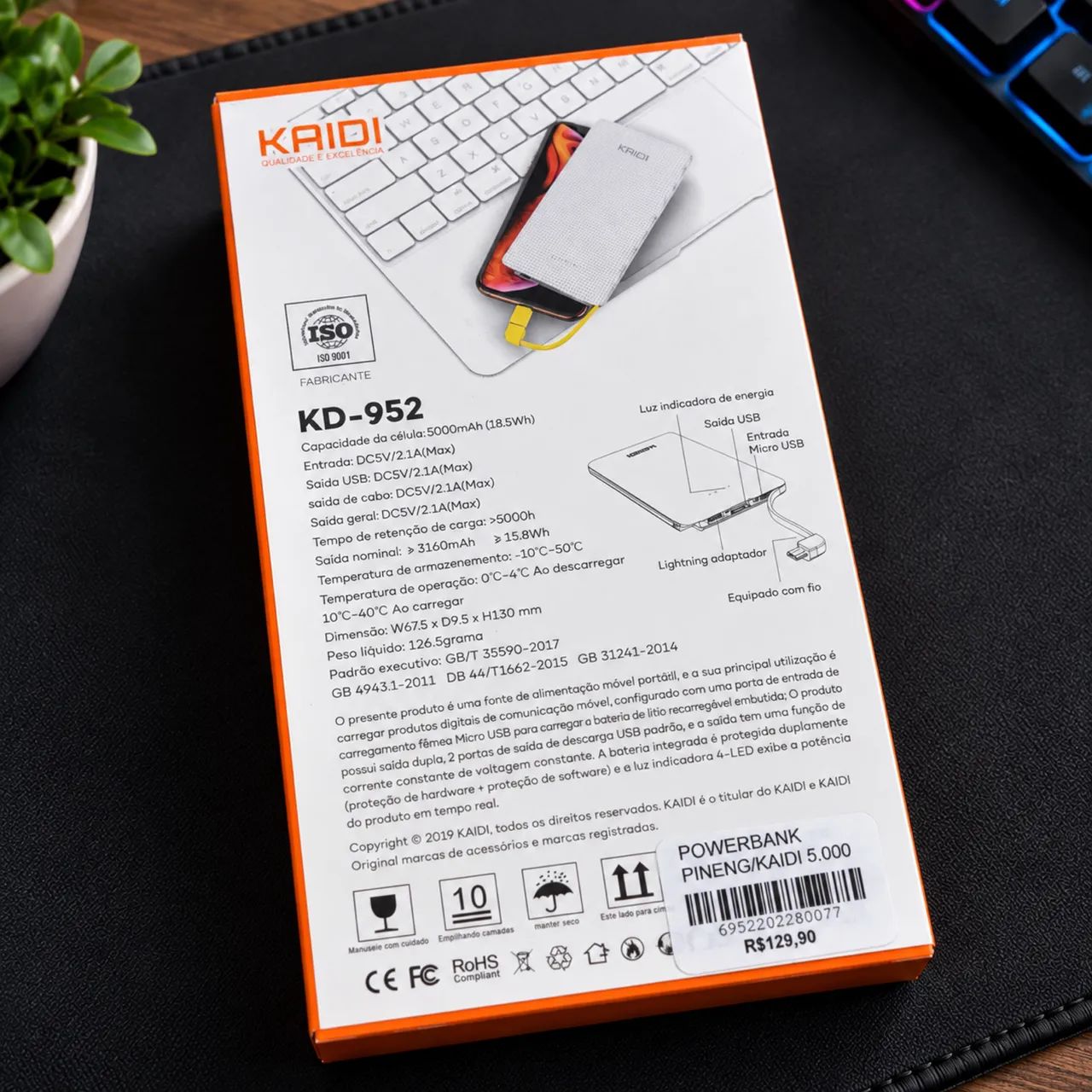 Carregador Portátil Kaidi 5000mah - Tipo C e Lightning  - Foto 4