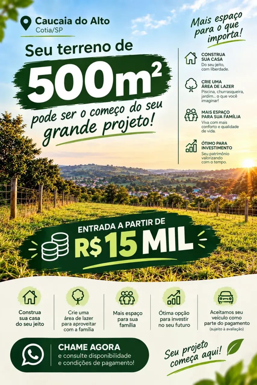 **COM R$ 15 MIL DE ENTRADA, SEU TERRENO DE 500m² PODE SER SEU! **