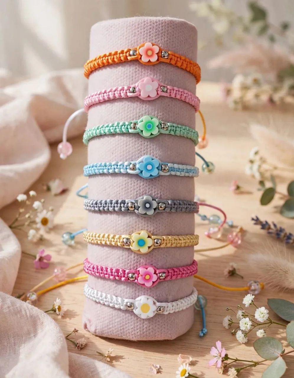 Pulseira Artesanal Trançada com Flor - Acessório Delicado e Colorido - Foto 2