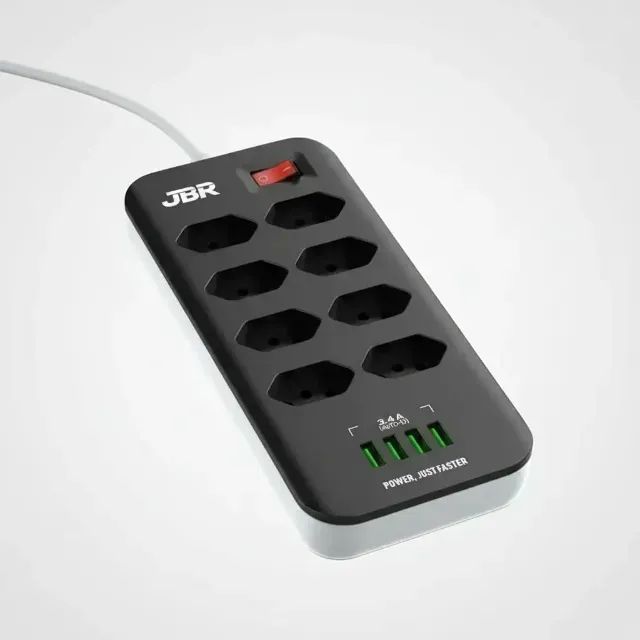 Extensor Elétrico 8 Tomadas + 4 Portas USB - JBR - Foto 2