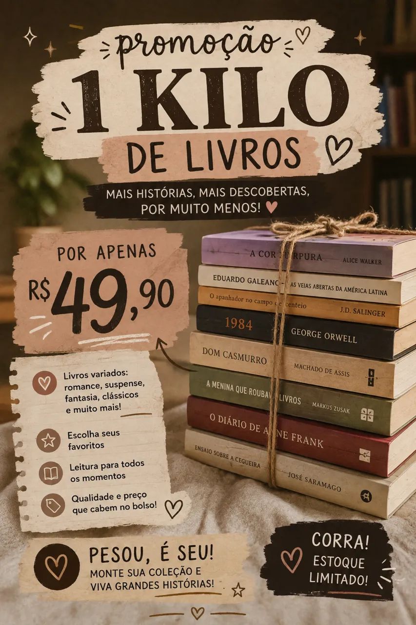 1 kilo de livros aleatórios