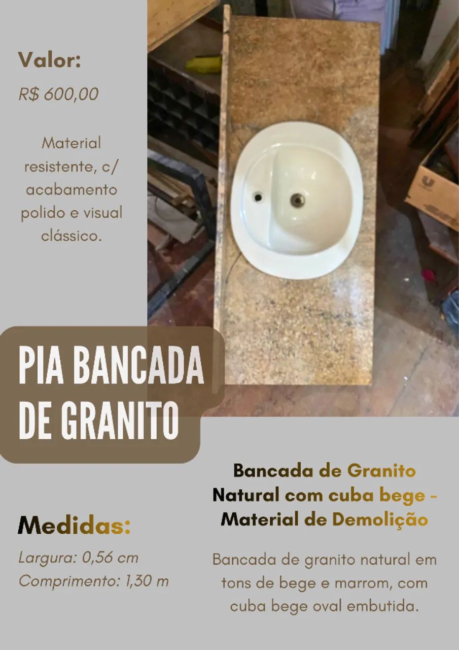 Pia oval com bancada de granito marrom e bege