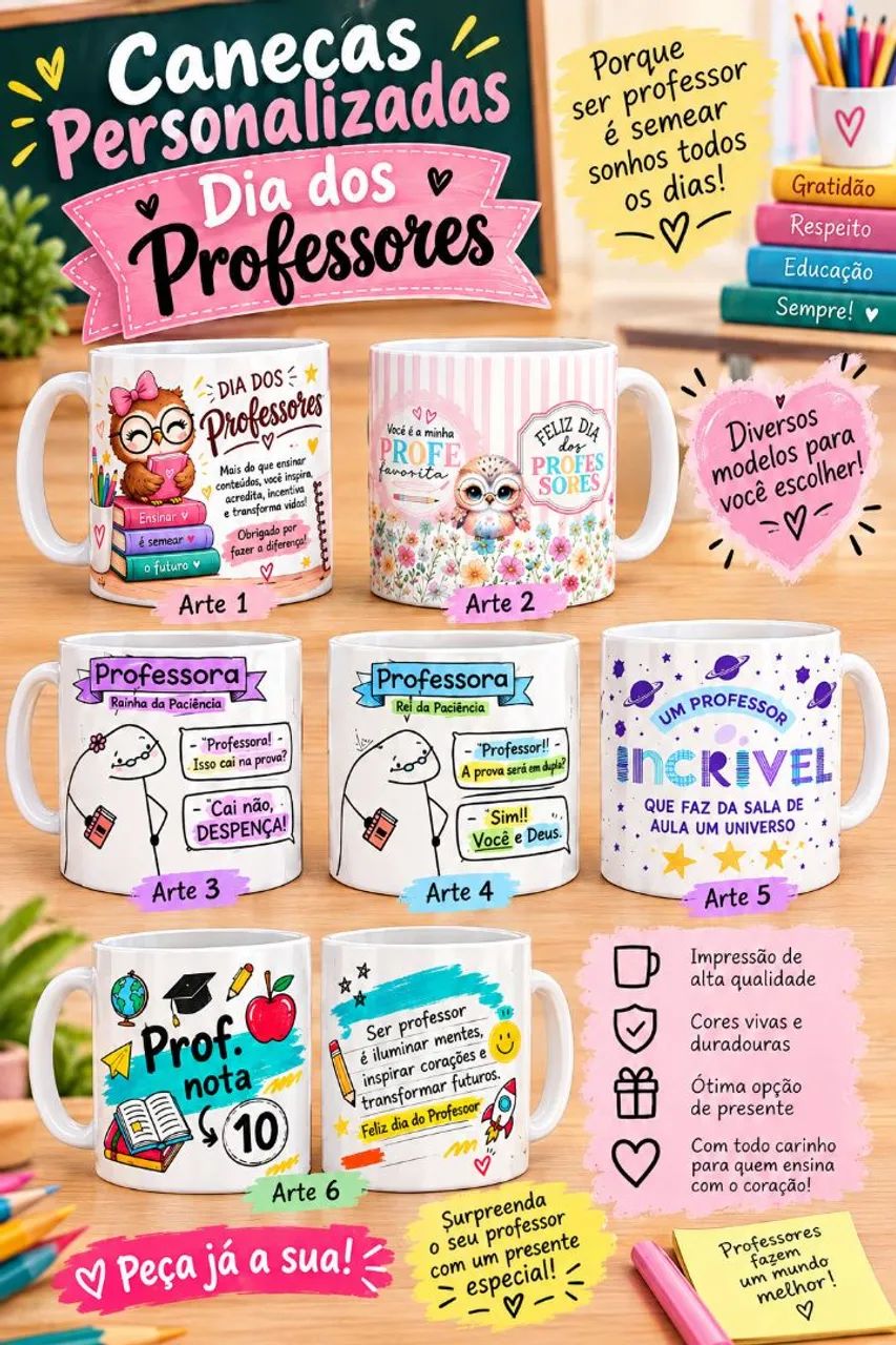 Caneca Dia dos Professores | Personalizada com Nome e Frase