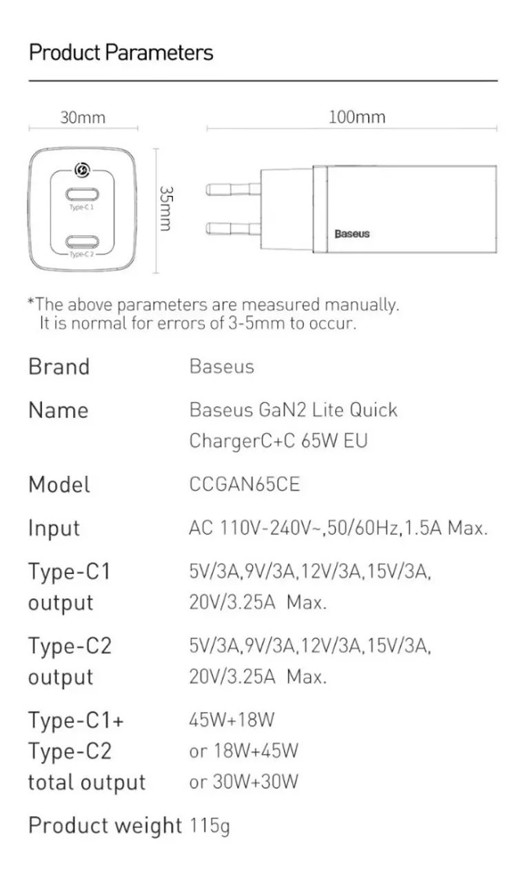 Carregador Rápido Baseus Gan 2 Lite Type-c + Usb 65w - Foto 4
