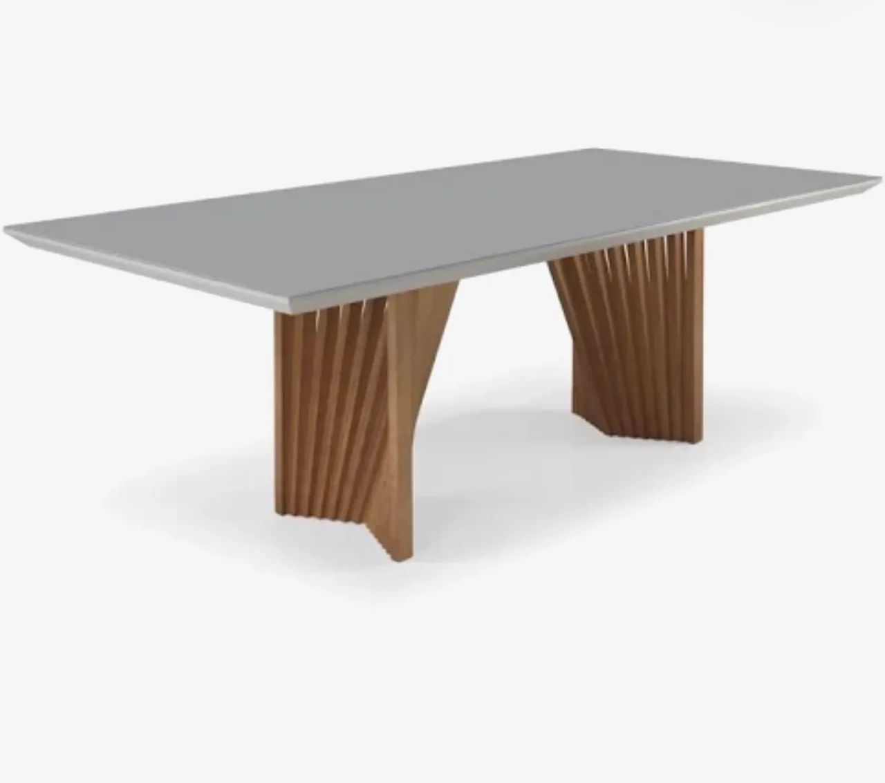 Mesa de Jantar Base Ripada e Tampo de Vidro