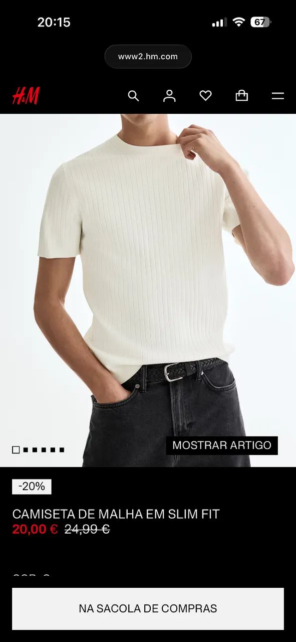 Camiseta canelada branca slim H&M P Nova - Foto 3