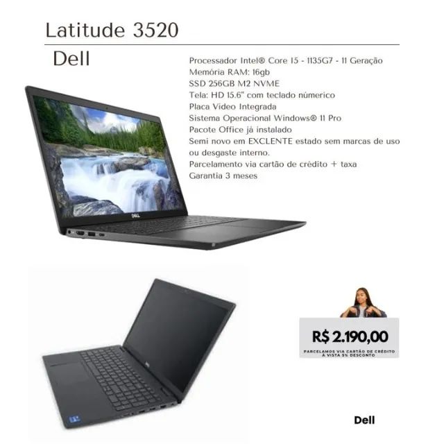 Notebook Dell Latitude 3520 - I5 11ª - 16GB - SSD 256GB - Windows Notebook Dell Latitude 3520 - I5 11ª - 16GB - SSD 256GB - Windows