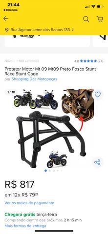 Protetor Motor Mt 09 Mt09 Preto Fosco Stunt Race Stunt Cage