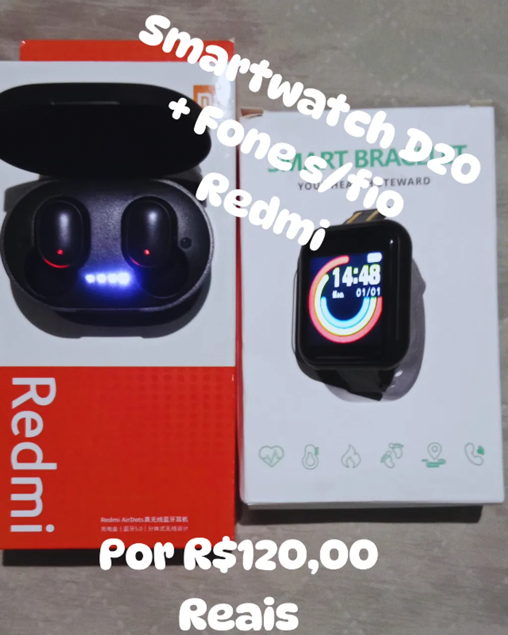 Combo Smartwatch D20 + Fone s/fio Redmi