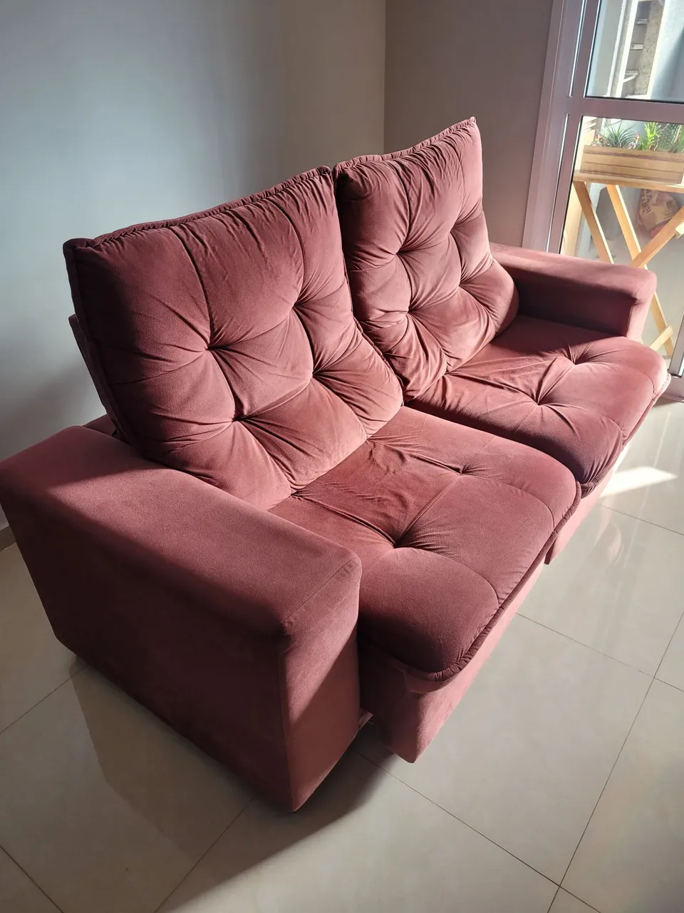 Sofá 2 Lugares Tecido Suede Cor Telha