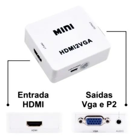 Conversor Hdmi Para Vga Adaptador Audio P2 Alimentado - Foto 2
