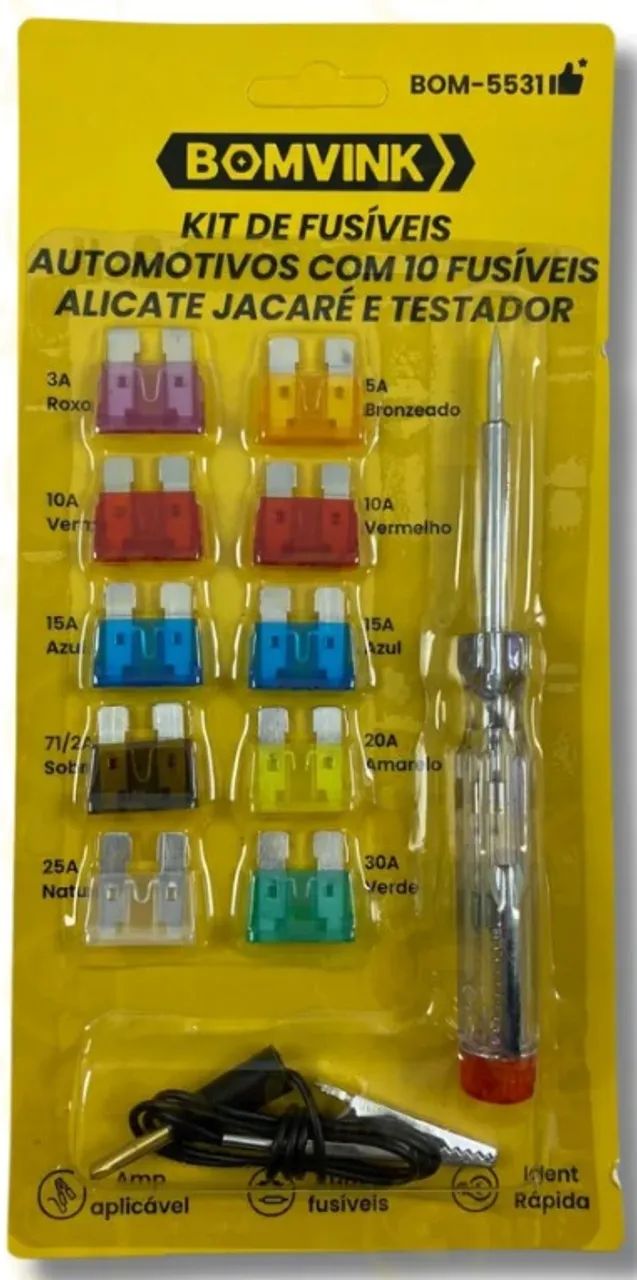kit de fusiveis automotivos com alicate jacare e testador bom-5531 - Foto 2