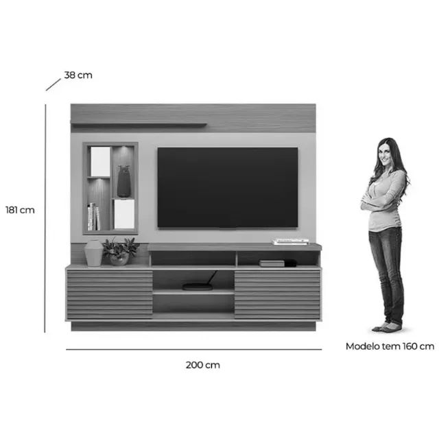 Estante Eldorado para TV até 60 Polegadas Ripado com LED 2 Portas Linea - Foto 4