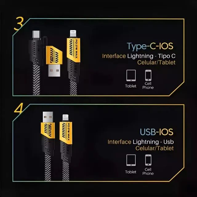 Cabo Usb Turbo 65w Carregador 4 Em 1 1m (JK Eletrônicos atacado)Black friday - Foto 3