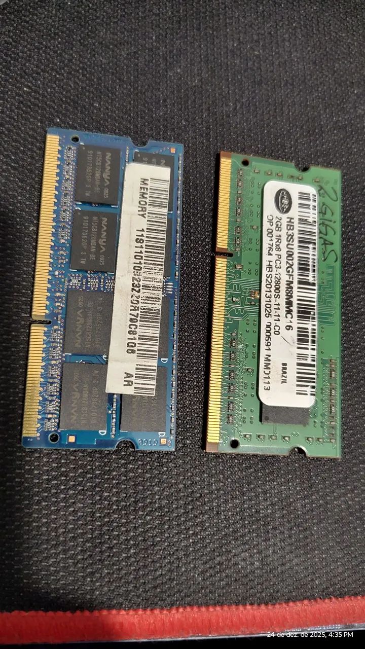Memória pc3. 12800 sodim.2x2= 4gb 