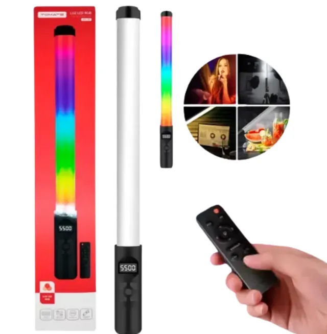 Bastão de Luz LED RGB Recarregável para Fotografia com Controle Remoto -