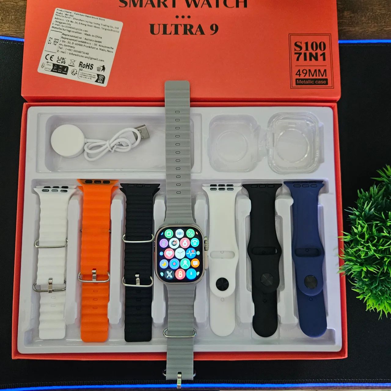 Smartwatch Ultra 2 Kit com 7 Pulseiras Novo 49MM