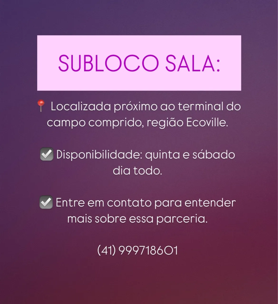 Subloco sala comercial para fisioterapia/pilates