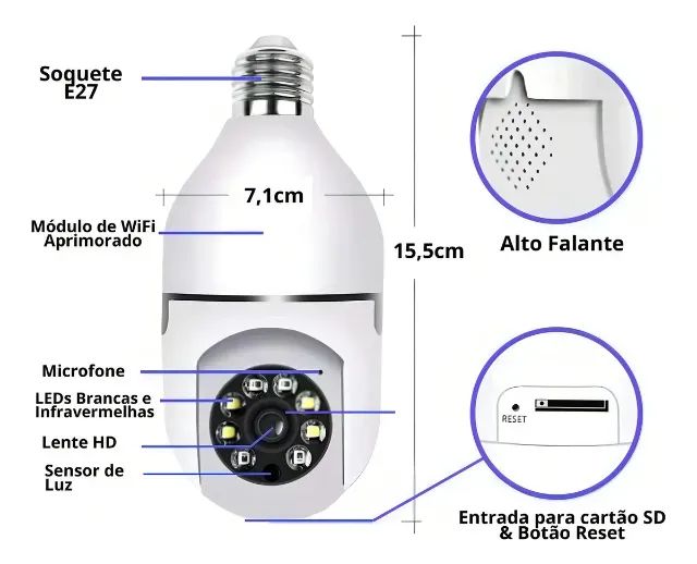 Câmera 8177 Wi-Fi 2.4 GHz Panorâmica 360° Sem Fio Cor Branca - Foto 2