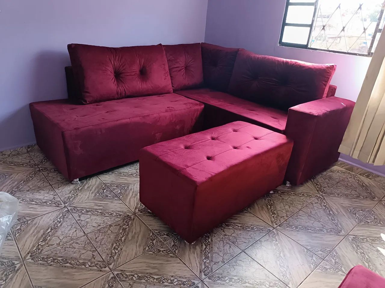 Sofá de Canto em Suede Vermelho - Novo! - Foto 4