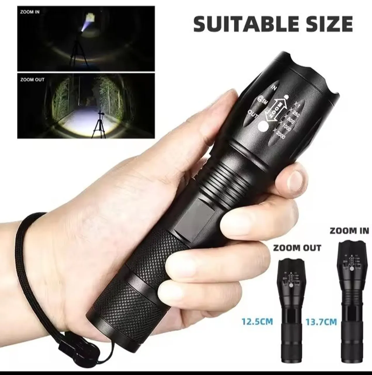Lanterna X900 Tática Zoom Ajustável c/ acessórios recarregável