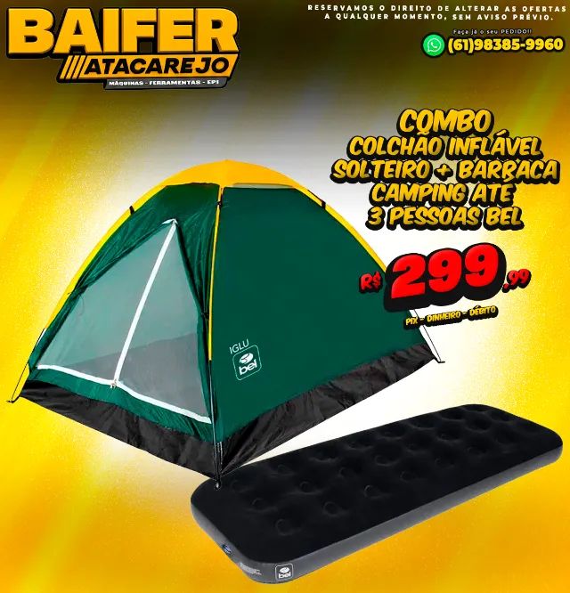 Combo Colchão Inflável Solteiro + Barraca Camping Até 3 Pessoas Bel