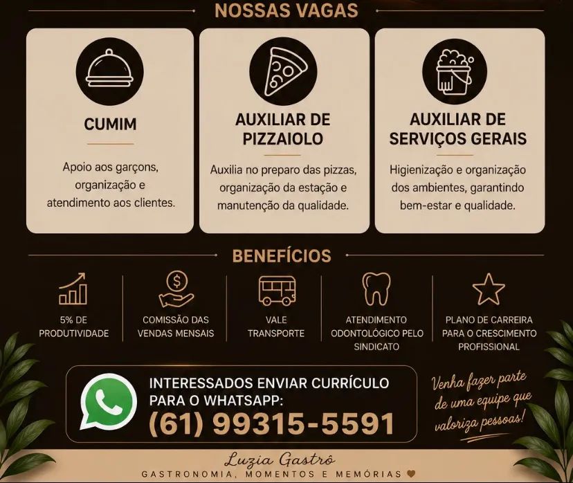 Oportunidade de Emprego Contratação Imediata