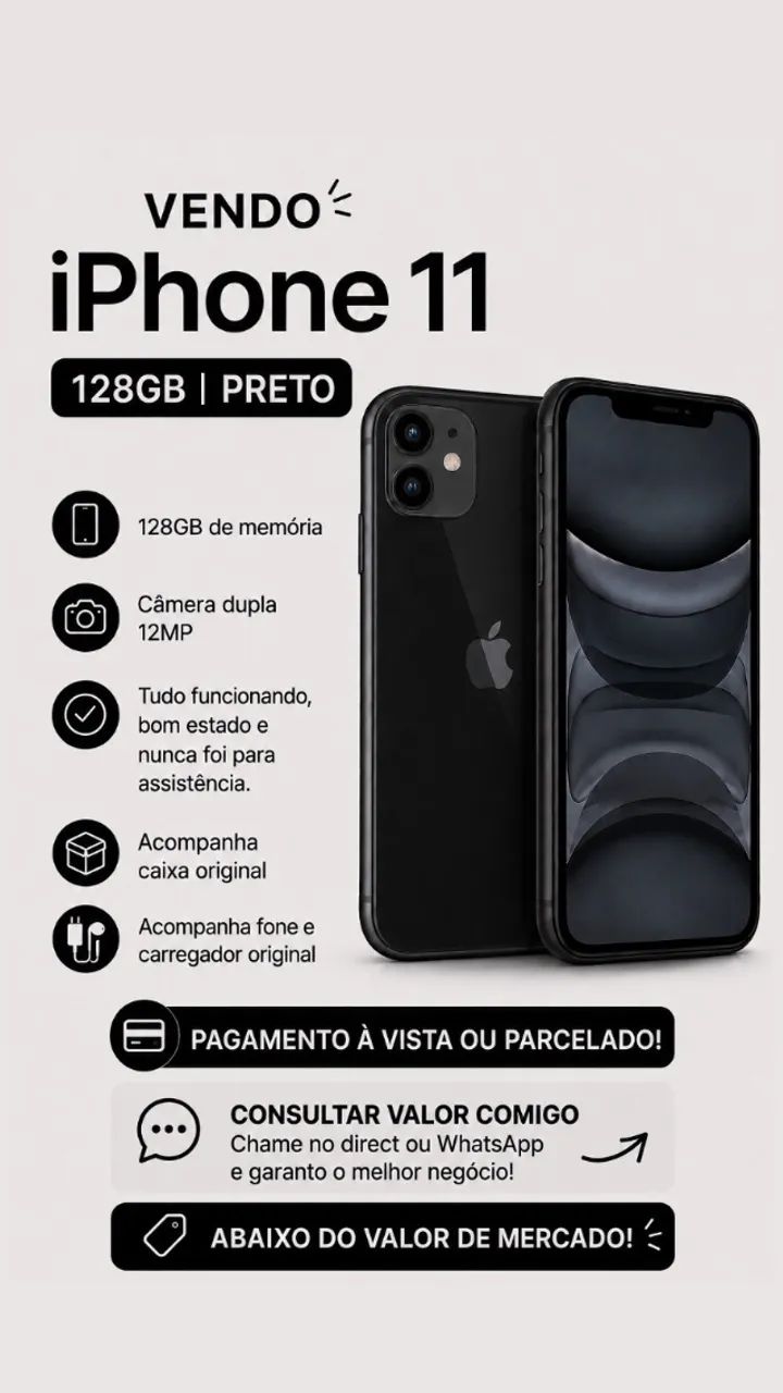 Vendo Iphone 11 128gb preto ótimo estado