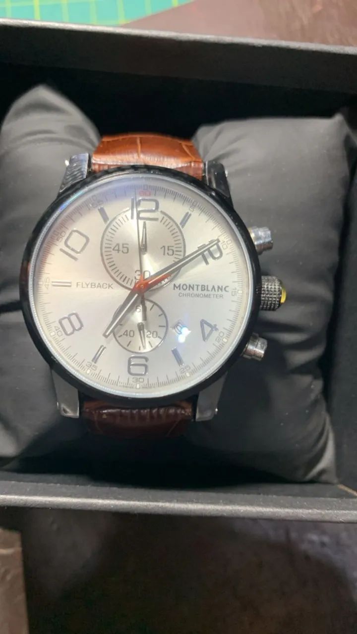 RELOGIO MONTBLANC FLYBACK CRONO PULSEIRA COURO MARROM (SEM USO RARO)  - Foto 2