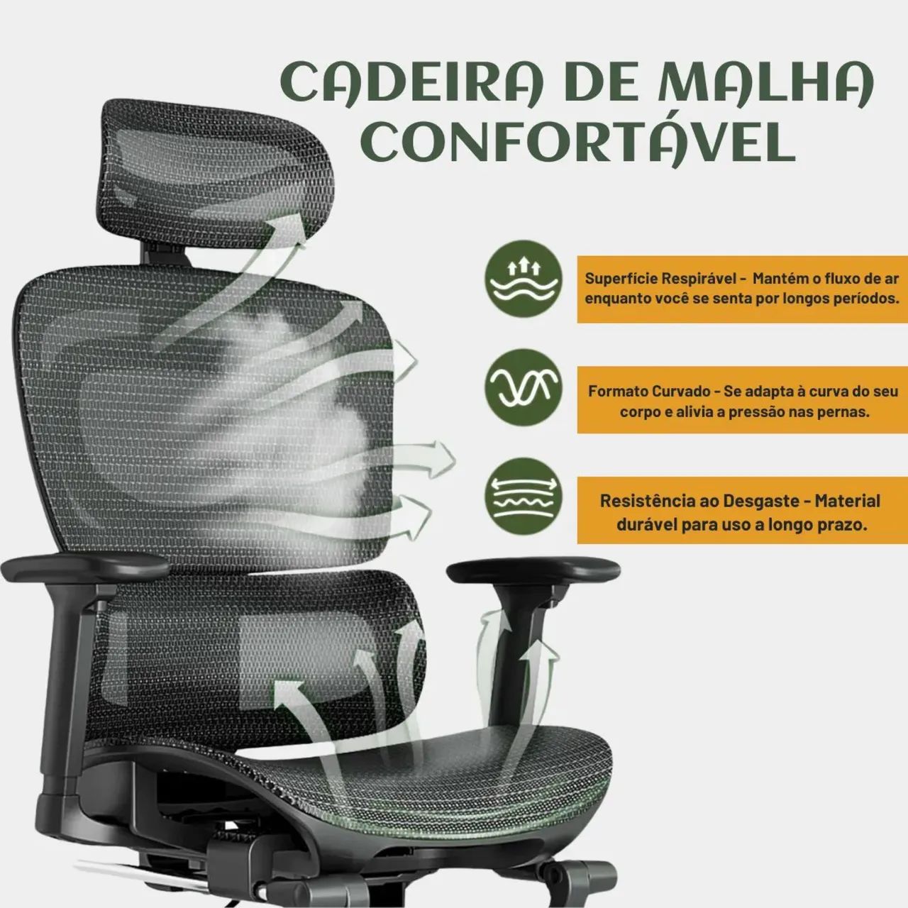 Cadeira de escritório Ergonômica Preta - Foto 2