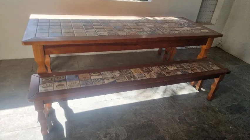 Mesa com bancos  Retangular de Madeira e Azulejo - Foto 5