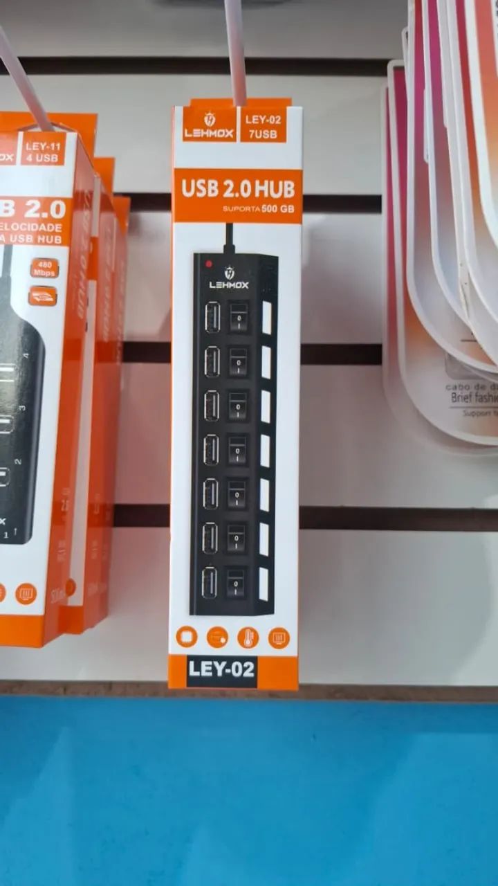 Lehmox hub 7 portas usb 2.0 com switch e led cabo extensão - Foto 2