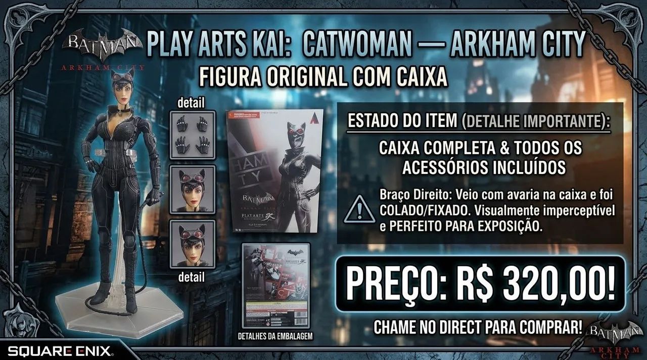 Action Figure Mulher-Gato Play Arts Kai Original - Com Caixa e Acessórios