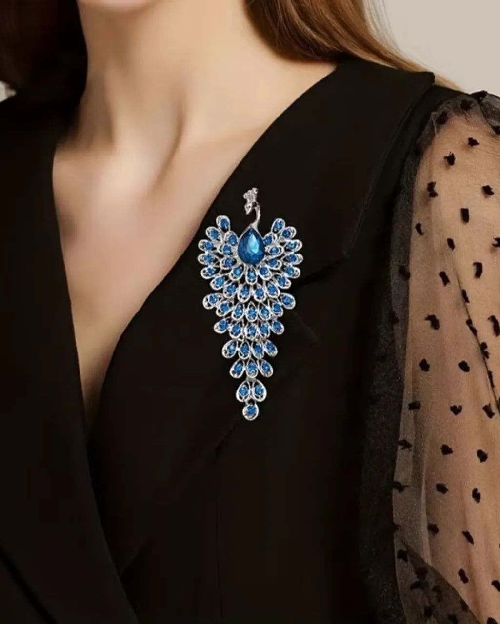 Broche Maxi de Pavão Azul (novo) - Foto 3