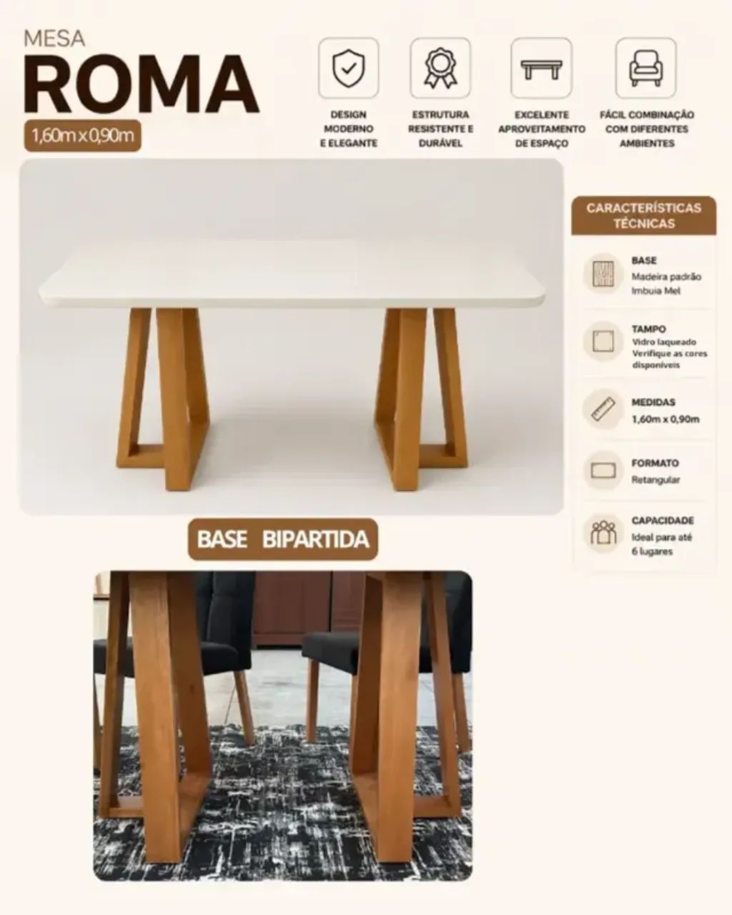 Mesa de Jantar com 06 cadeiras 100% Madeira