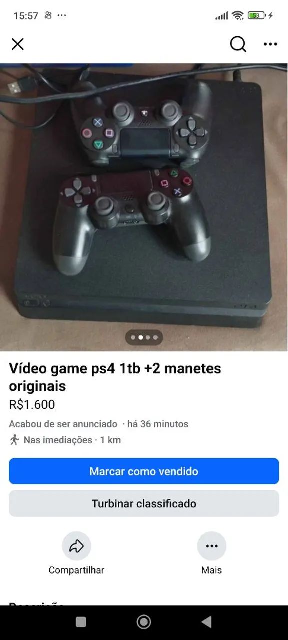 PS4 slim 1 tera de memória e 2 manetes 