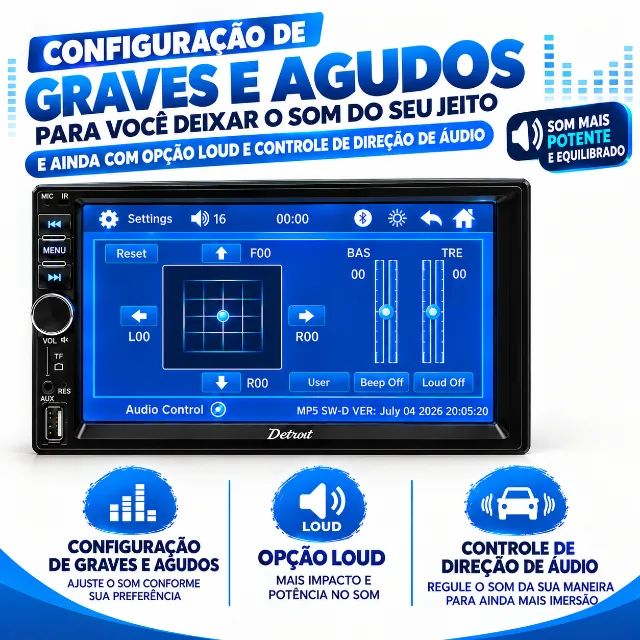 Central Multimídia 7 Polegadas Detroit MP5 USB Bluetooth + Câmera de Ré Brinde  - Foto 5