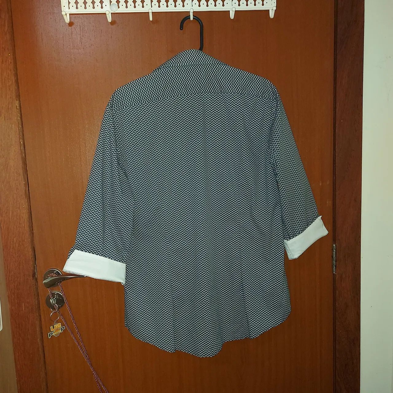 Camisa Les Chemises,azul e branco, tam 46, mangas 3/4, algodão com Stretch - Foto 3