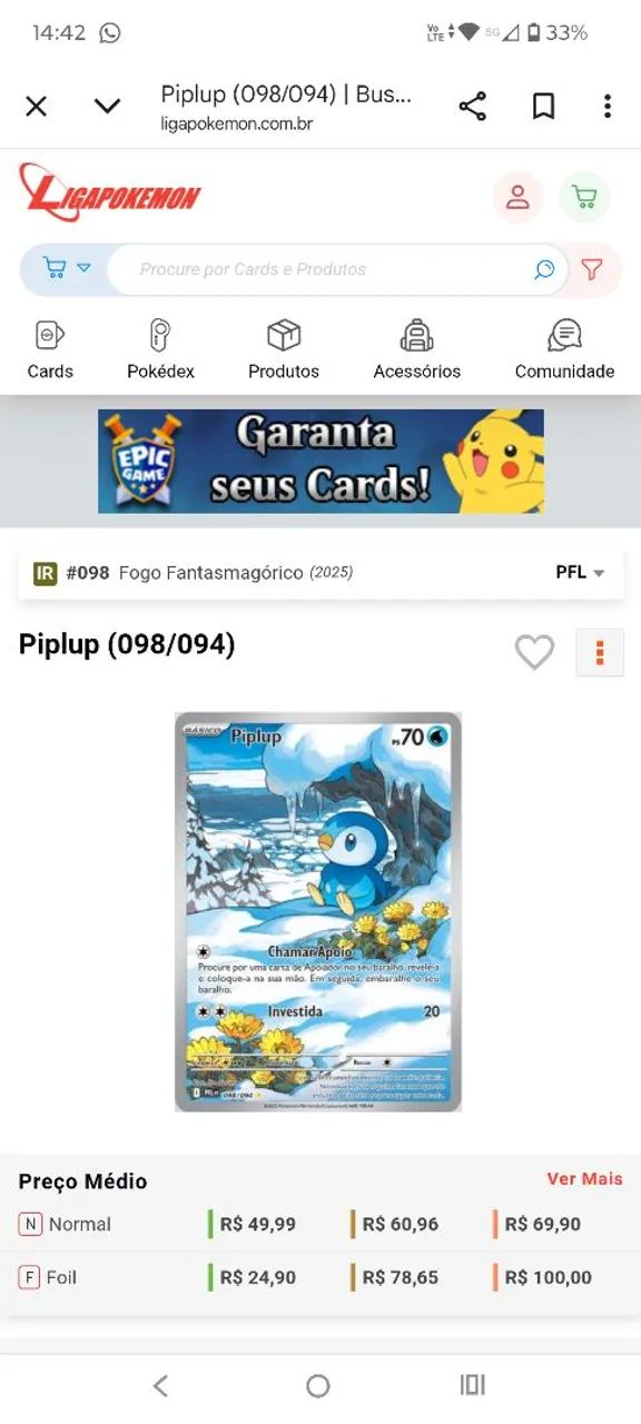 Card pokémon Piplup Full art - Foto 3