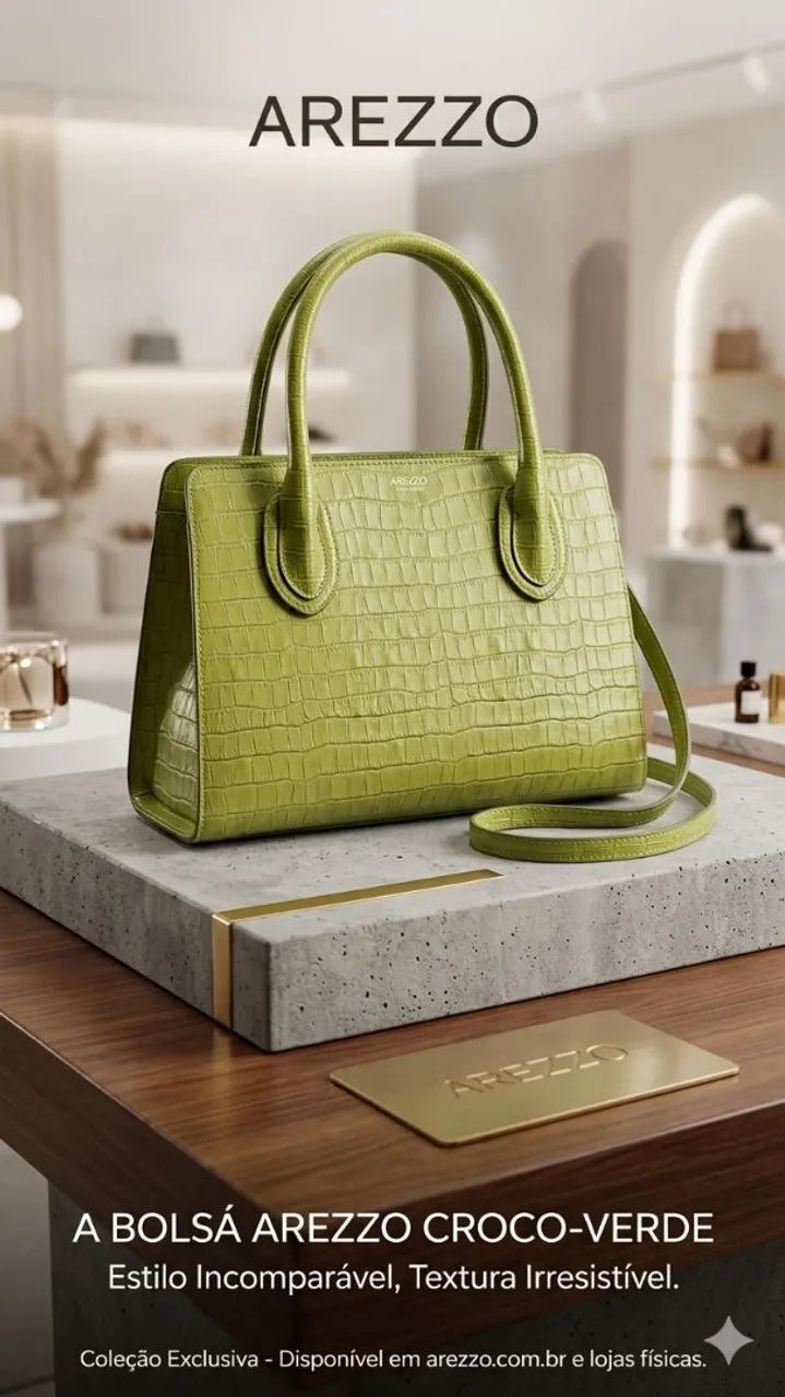 Bolsa de mao e ombro croco verde Arezzo
