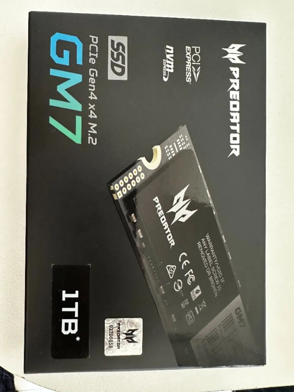 NVMe M.2 SSD Acer Predator GM7 1TB, Preto, Novo, Gen4 x4, 7.4GB