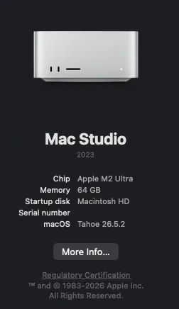 Mac Studio Apple M2 Ultra 64GB RAM 1TB SSD - Impecável 