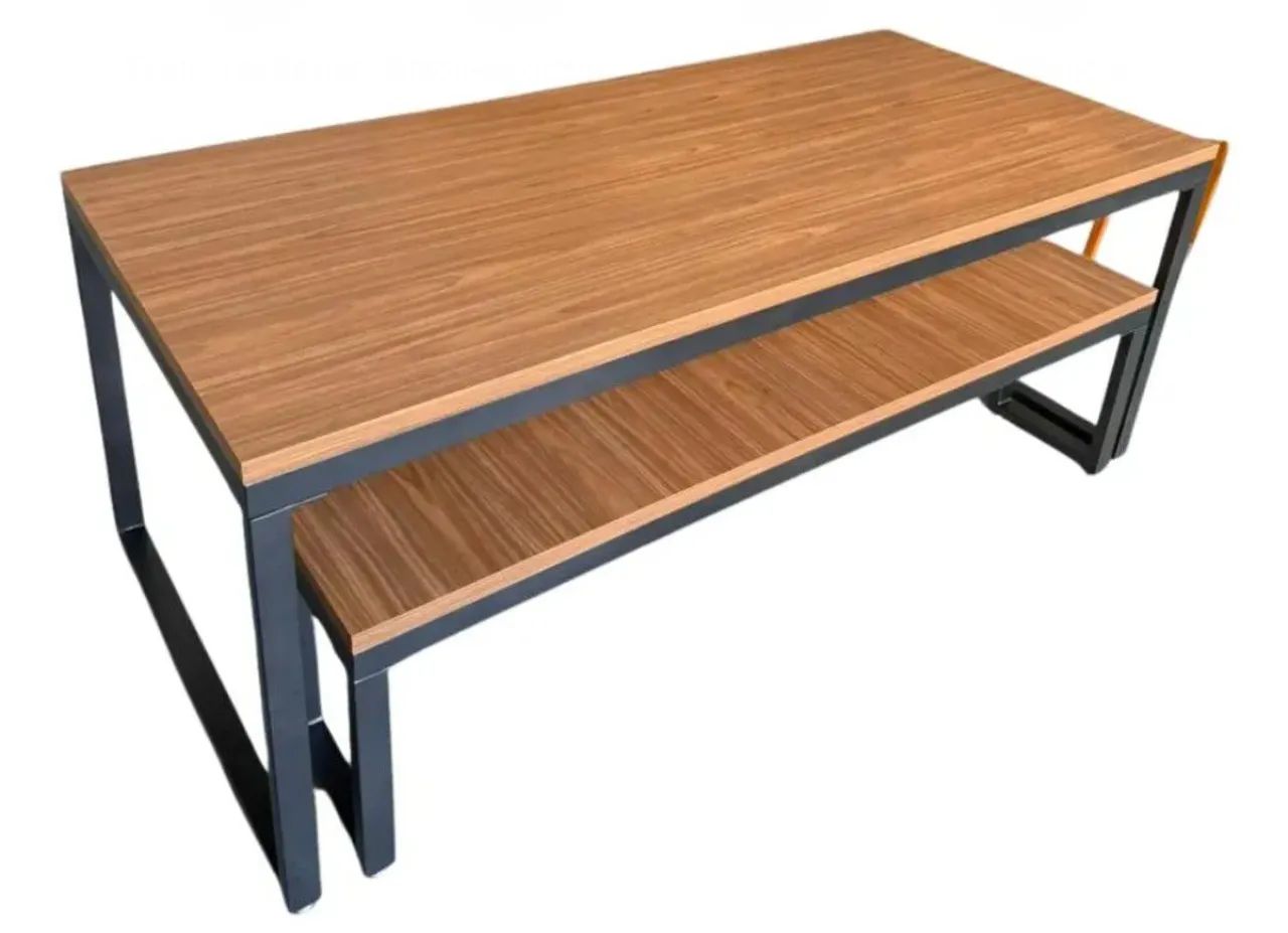 MESA E BANCO INDUSTRIAL DESIGNER EM ACO E MADEIRA 