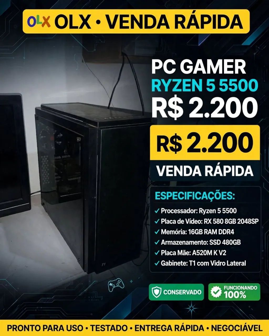 Pc gamer computador Cpu