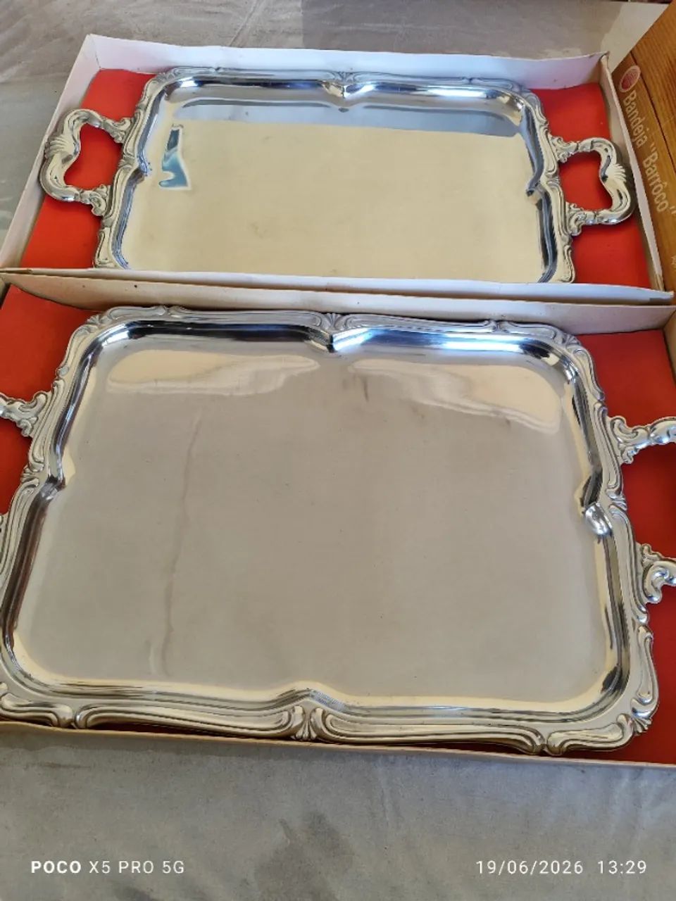 Par de Bandejas Vintage Meridional "Barrôco" Inox 18/8 Anos 70 - Novas na Caixa