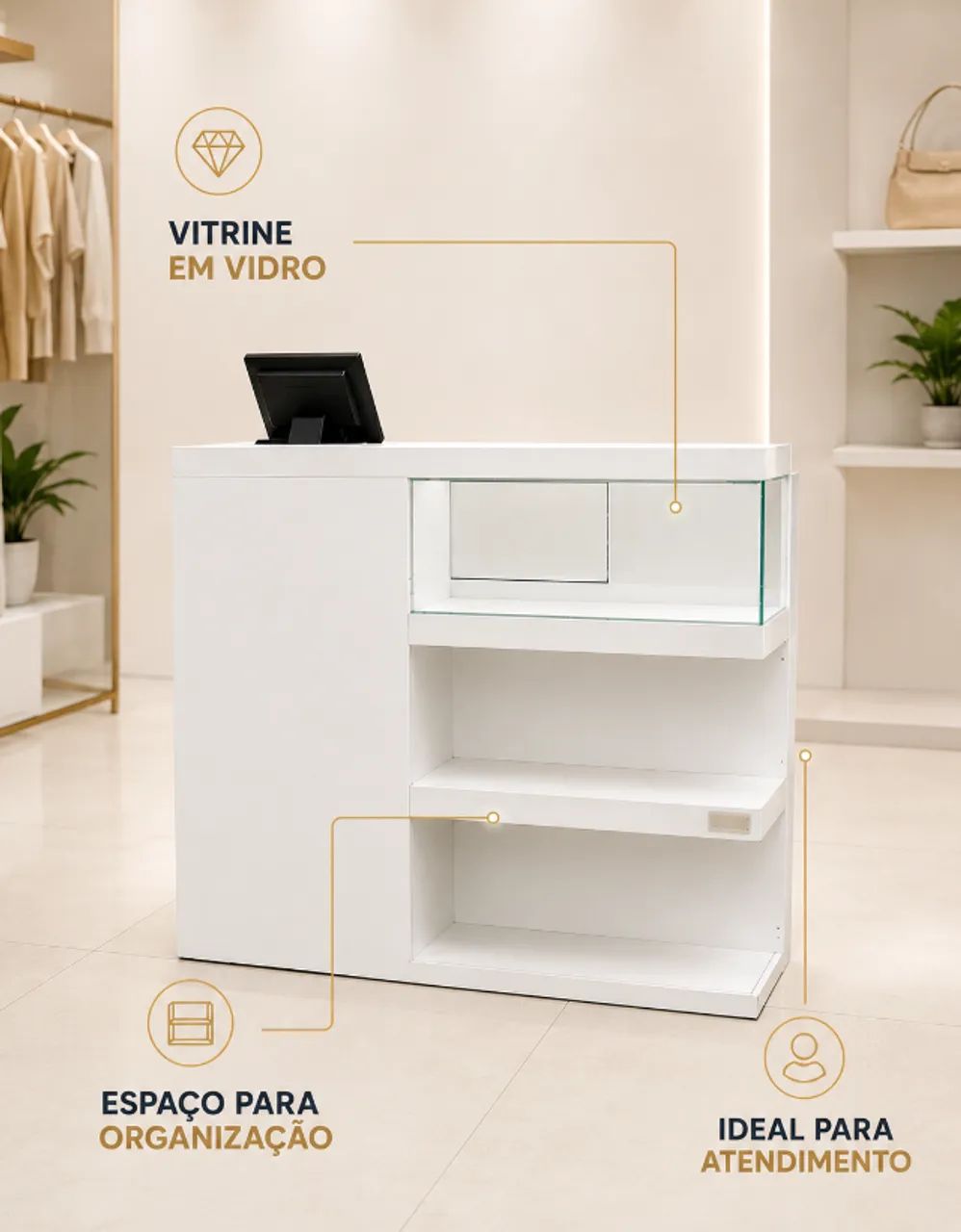 Balcão Caixa para Loja em MDF com Vitrine de Vidro - Foto 4