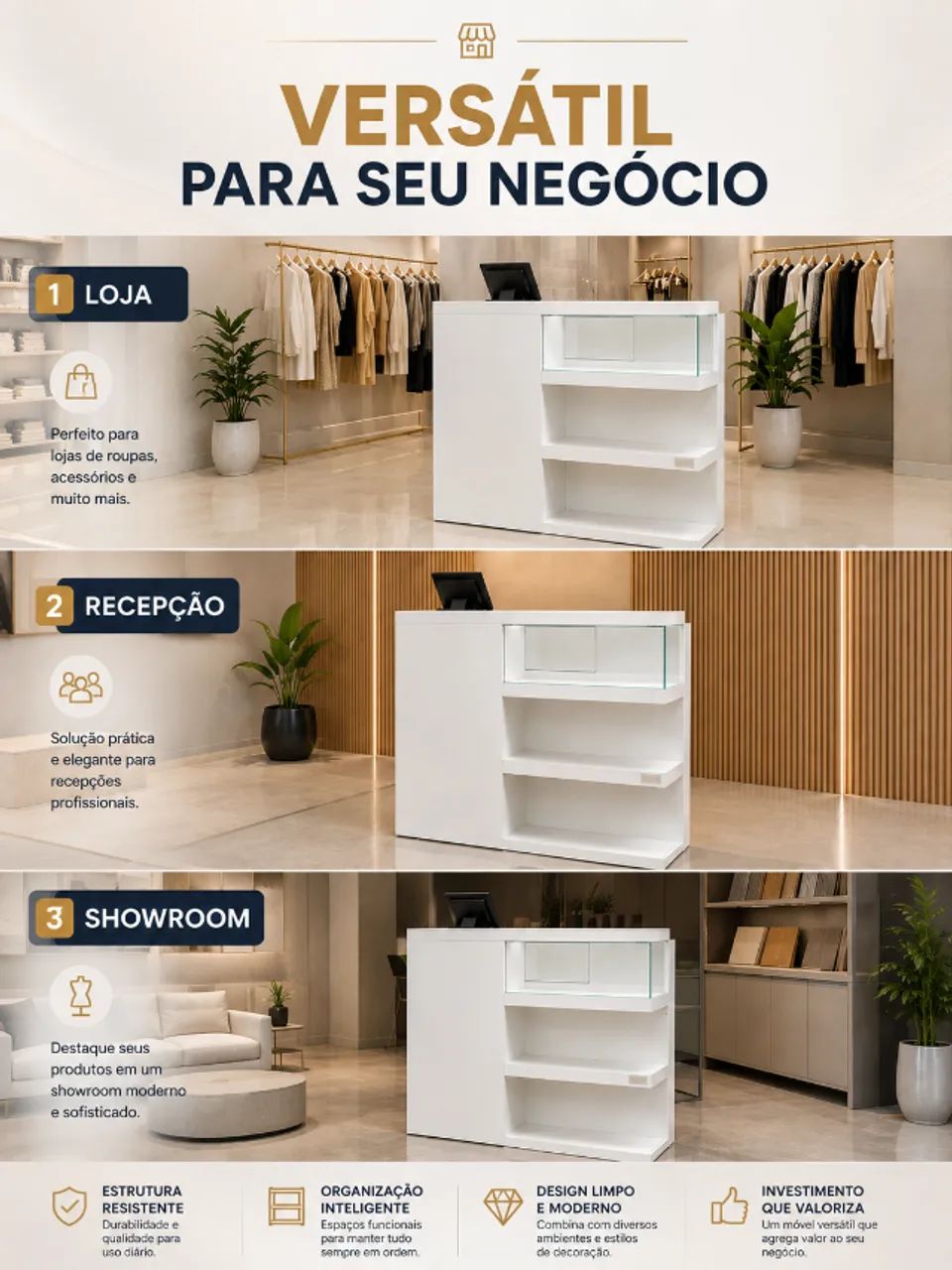 Balcão Caixa para Loja em MDF com Vitrine de Vidro - Foto 5