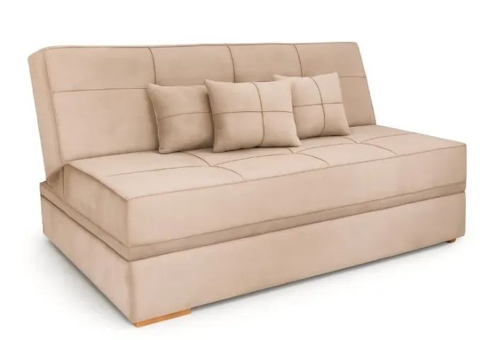 Sofa Cama Italia sem Bau Veludo Suede Bege