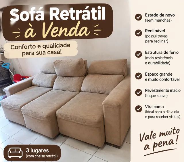 Sofá 3 lugares reclináveis , macio e confortável